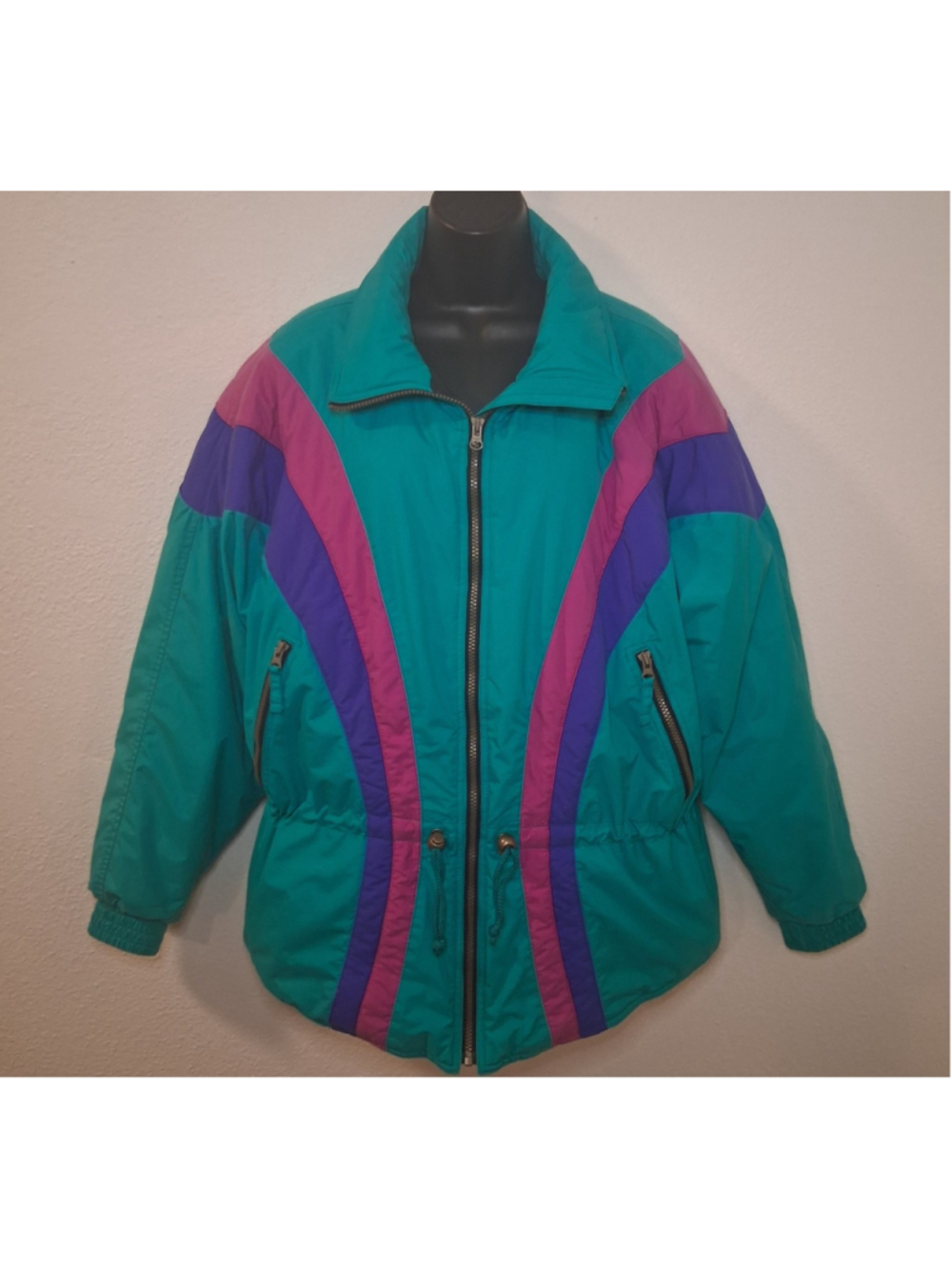 Vintage 80s 90s Ski Women's XL Puffer Jacket Nylon Colorblock EUC
